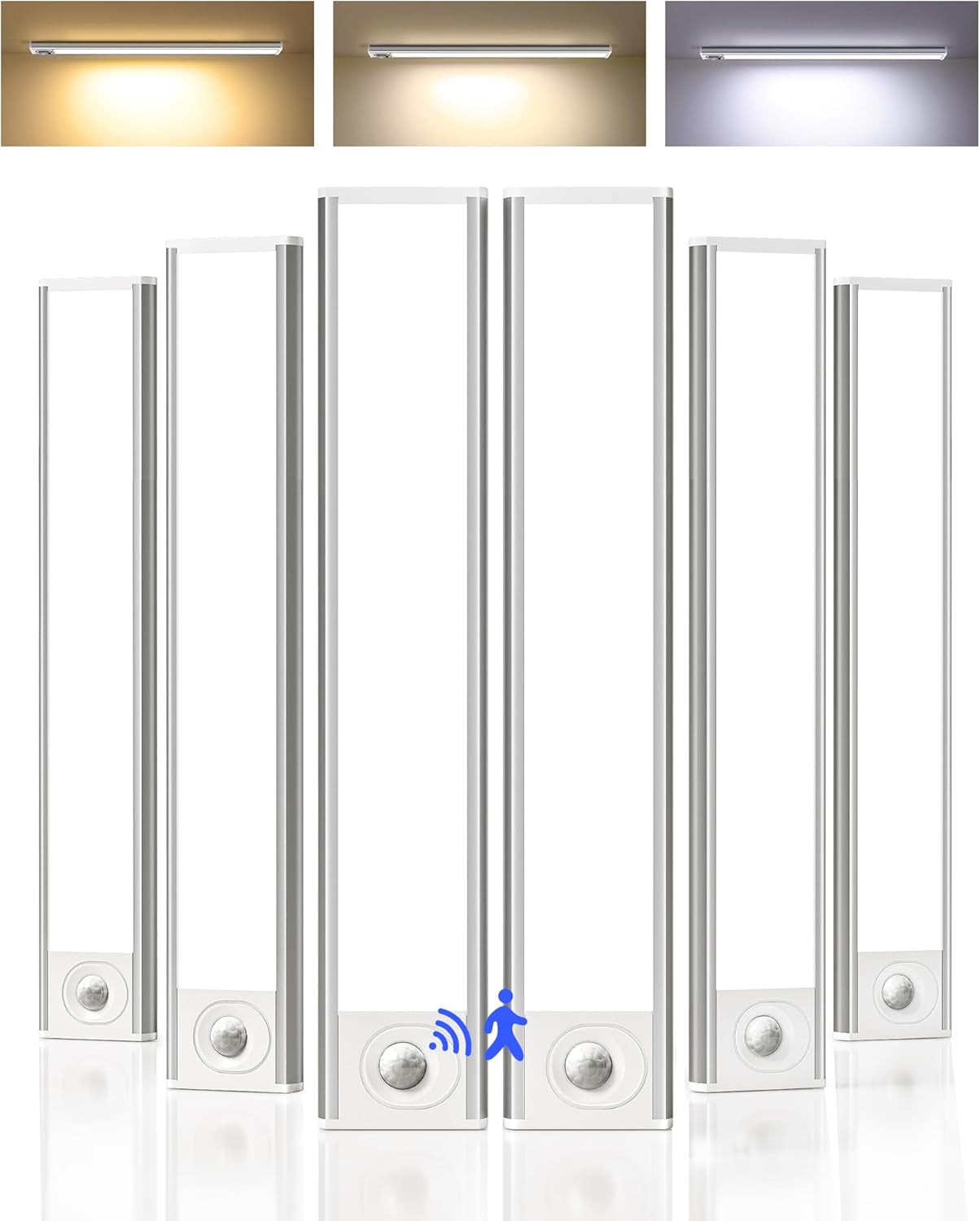 AMETHEUS 6-Pack Under Cabinet Lighting Wireless, LED Motion Sensor Light Indoor, Rechargeable Closet Lights Battery Operated, Dimmable & 3 Color Temps, Under Counter Lights for Kitchen, Stairs (8inch)