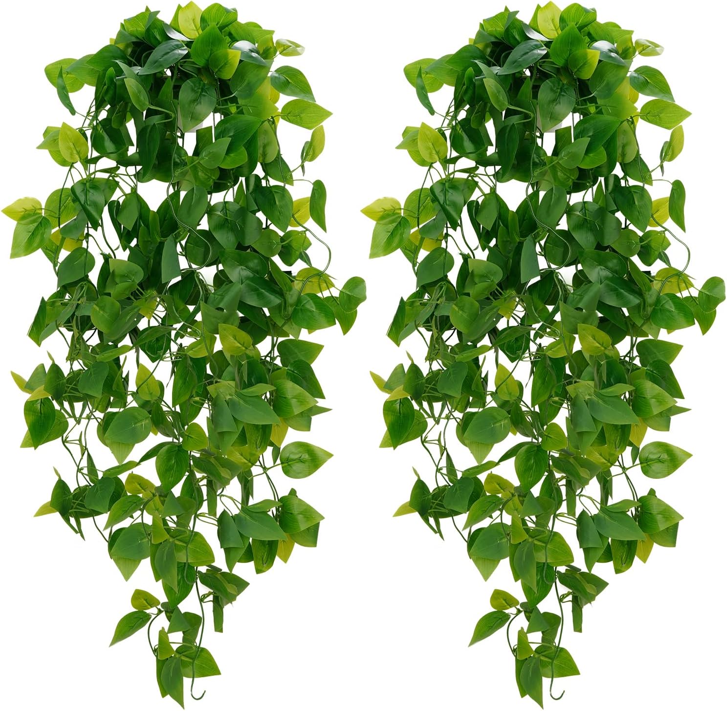 BLEUM CADE Fake Hanging Plants, 2pcs Artificial Hanging Plant, Faux Pothos Vines Greenery for Wall Home Living Room Office Indoor Outdoor Decor (No Baskets)