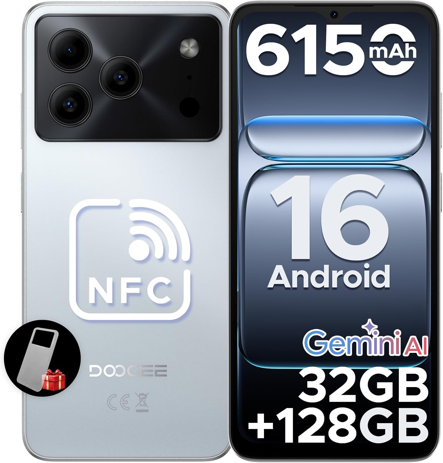 DOOGEE Note 56 Pro Android 16 Unlocked Phone with Gemimi AI,32GB+128GB/2TB Cell Phone,6150mAh Battery,6.56''HD+90Hz IPS,Dual SIM Octa Core Smartphone,Dual Camera/8.45mm Ultra-Slim/NFC/OTG/Face ID