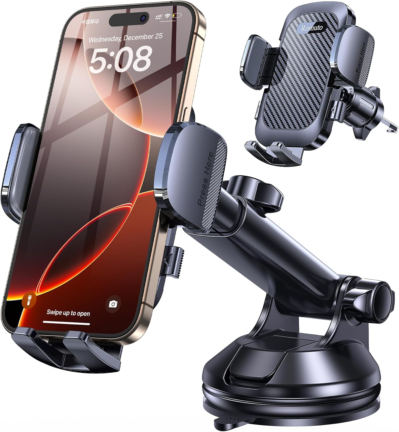 Romuto Phone Holders for Your Car Phone Holder Mount【Super Suction】 Cell Phone Mount for Car Accessories for Women Men Dashboard/Windshield/Vent Truck Stand Camera Mounts for iPhone Samsung