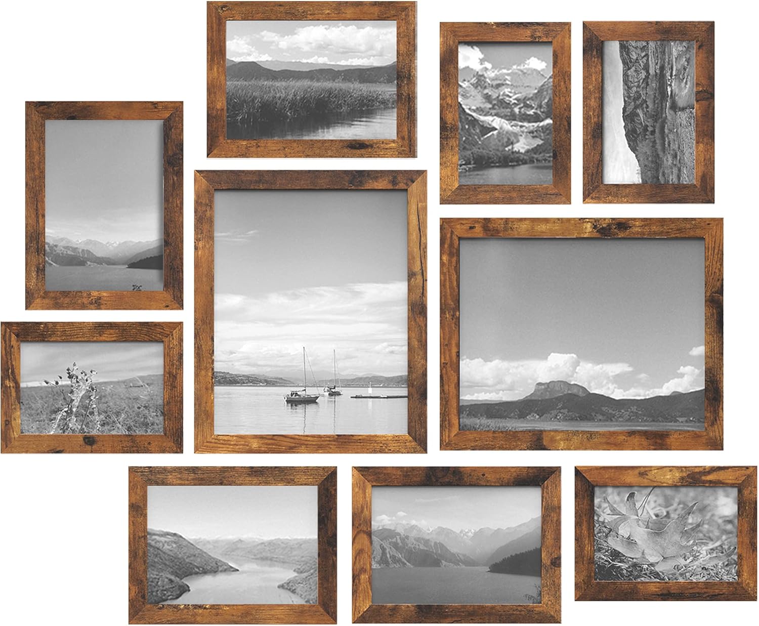 SONGMICS Picture Frames, Collage Picture Frames Set of 10, Two 8x10, Four 5x7, Four 4x6, Photo Frame for Wall Gallery Decor, Table Display, Glass, Rustic Brown URPF010X01