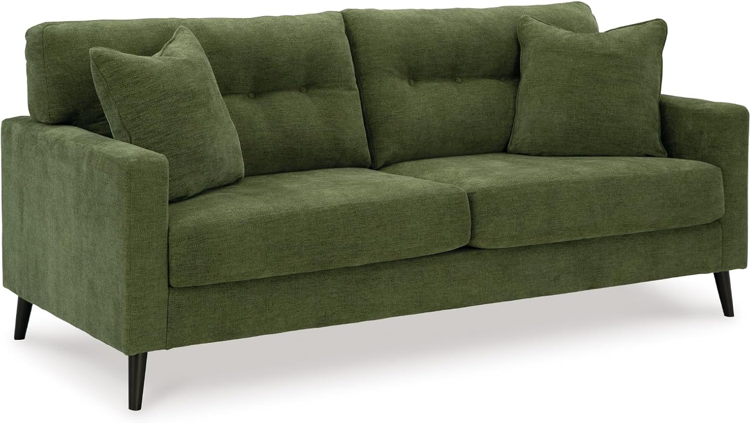 Signature Design by Ashley Bixler Mid-Century Modern Tufted Sofa with 2 Toss Pillows, Green