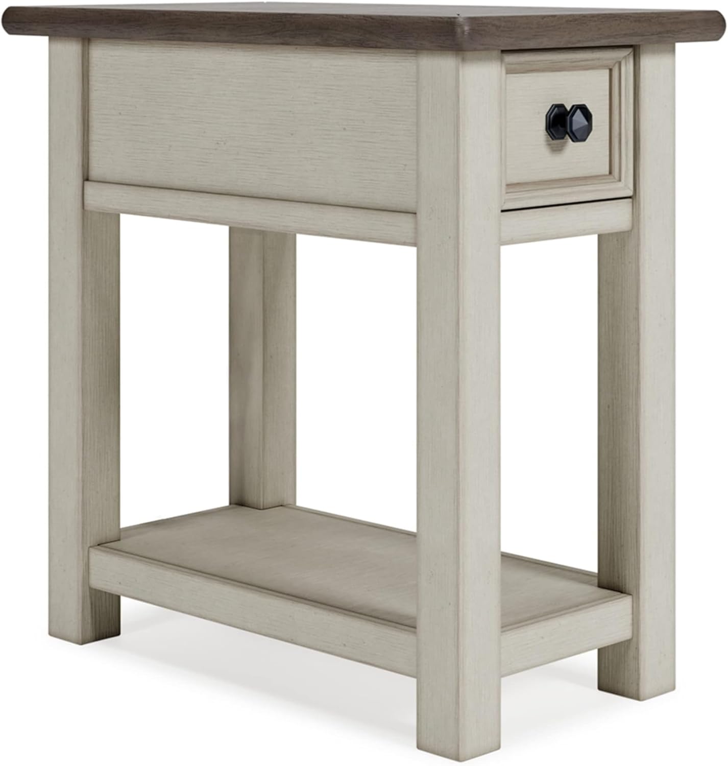 Signature Design by Ashley Bolanburg Chair Side End Table , USB Charging Ports, Drawer, Oak Wood, 14" W x 24.13" D x 24.13" H, 2-Tone Light Brown & Whitewash