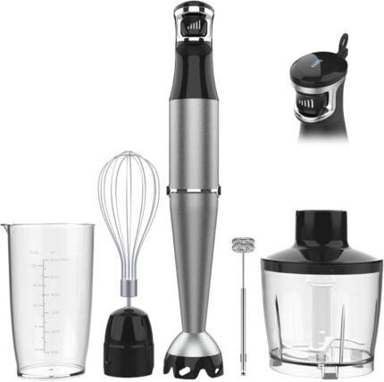 Turelar Immersion Blender Handheld Corded Hand Blenders Set 1100W, Trigger Variable Speed 5 in 1 Stick Emulsifier with Chopper, Whisk and Frother for Soup, Baby Food and Smoothies
