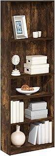 Furinno JAYA Book Shelf_ 5-Tier Bookshelf_ Bookcase with Adjustable Shelves_ 9.5 x 24.5 x Furinno JAYA Book Shelf, 5-Tier Bookshelf, Bookcase with Adjustable Shelves, 9.5 x 24.5 x 71.2, for Organization and Storage, for Living Room, Bedroom, Home Office, Amber Pine - Image 1