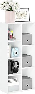 Furinno LUDER Book Shelf_ 7-Cube Bookshelf_ Bookcase_ 9.4 x 19.5 x 41.7_ for Living Room_ Furinno LUDER Book Shelf, 7-Cube Bookshelf, Bookcase, 9.4 x 19.5 x 41.7, for Living Room, Bedroom, Home Office, White - Image 1